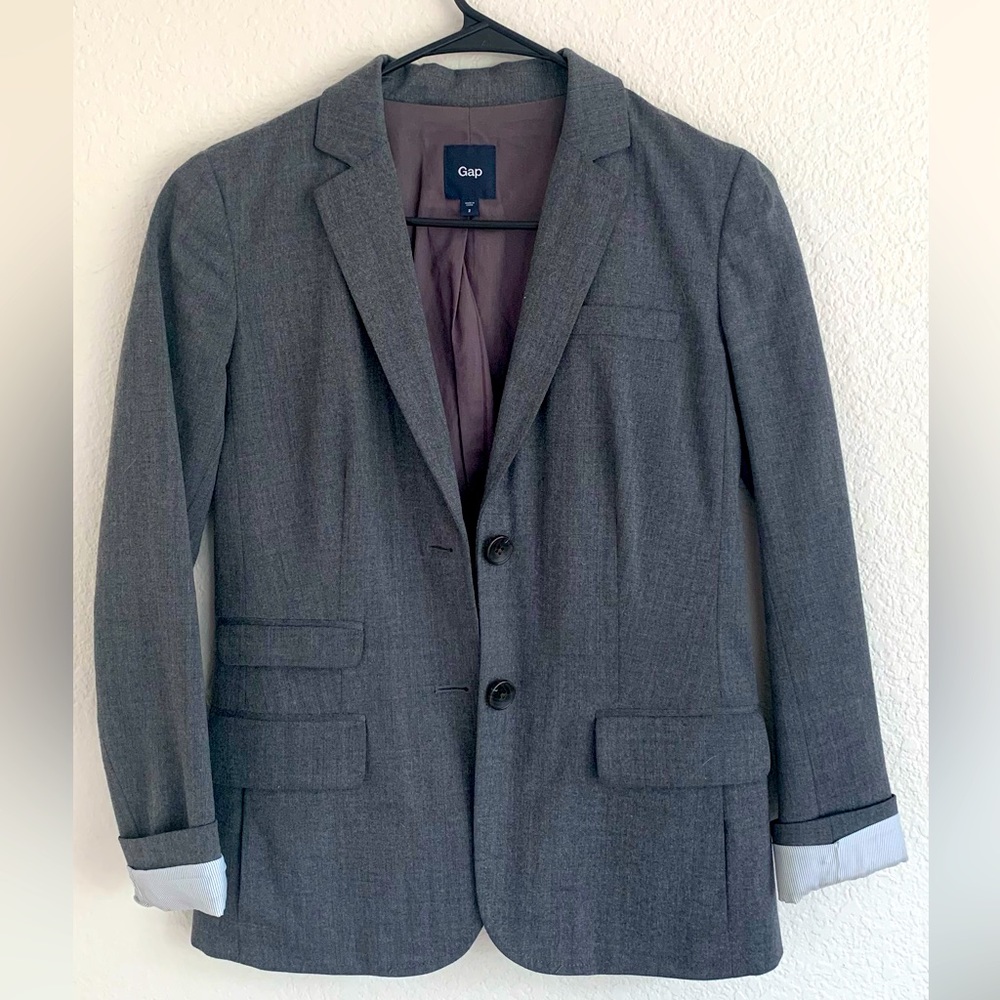 Gap Grey Blazer with striped cuffs